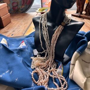 Necklace Opera Length Blush & Ivory 6-strand Seed Pearl Torsade Vintage Heirloom